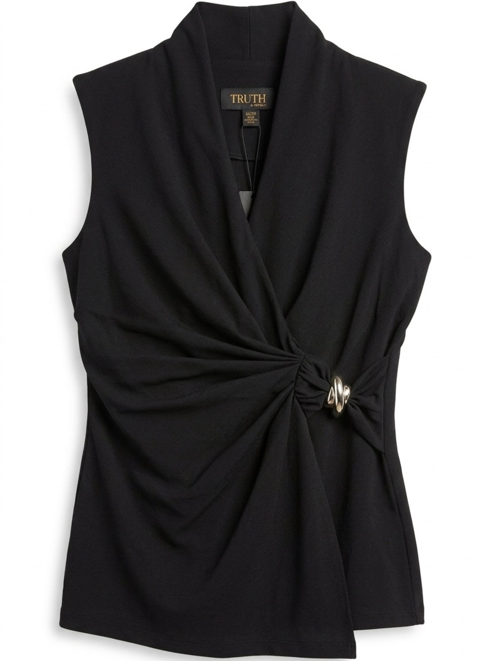 Truth Black Sleeveless Draped Camisole with Ring Detail